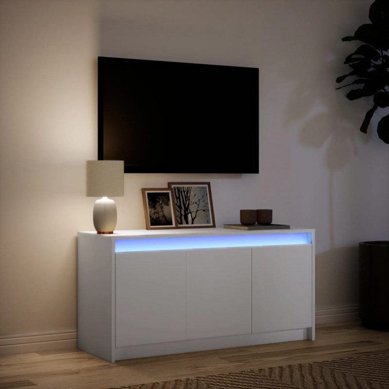Szafka TV z LED, biała, 100x34x50 cm, materiał drewnopochodny