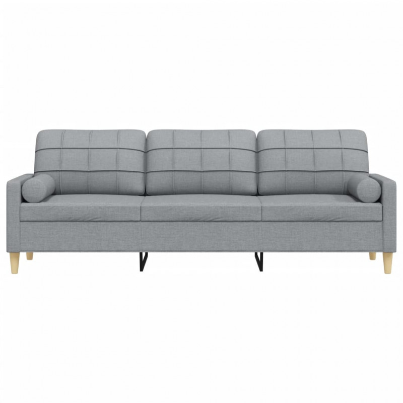 3-osobowa sofa z poduszkami, jasnoszara, 210 cm, obita tkaniną