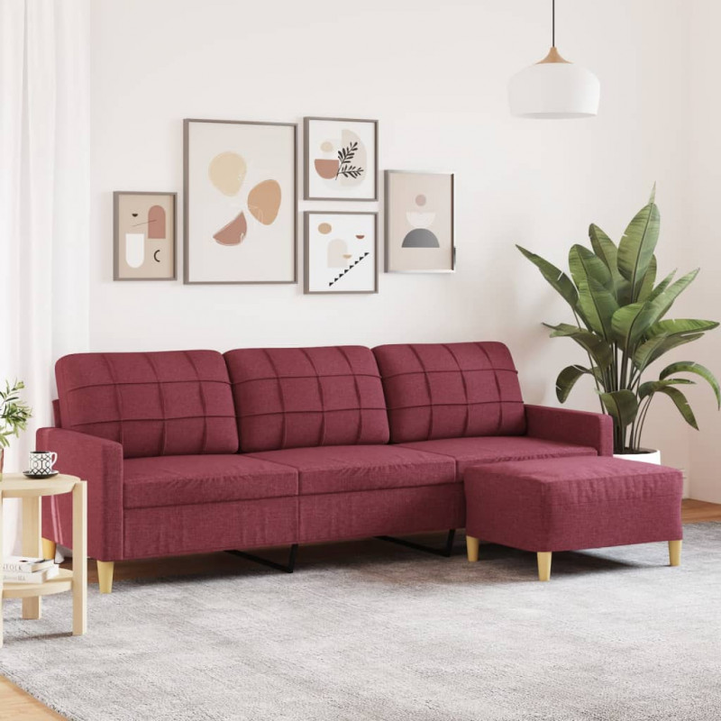 3-osobowa sofa z podnóżkiem winna czerwień 210 cm, tkaniną