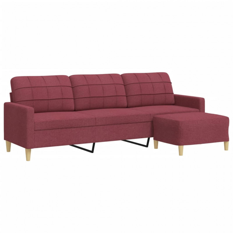 3-osobowa sofa z podnóżkiem winna czerwień 210 cm, tkaniną