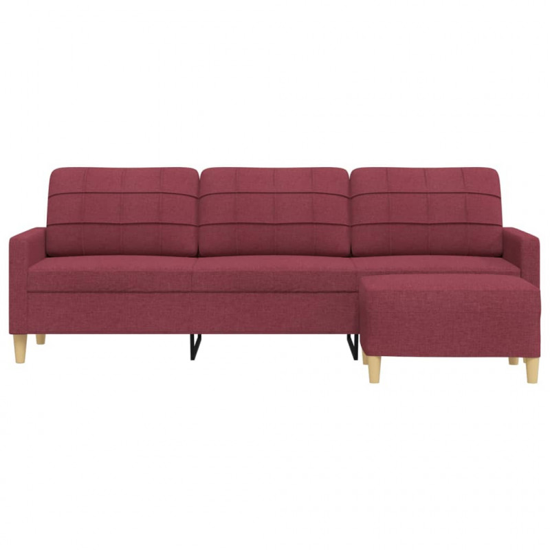3-osobowa sofa z podnóżkiem winna czerwień 210 cm, tkaniną
