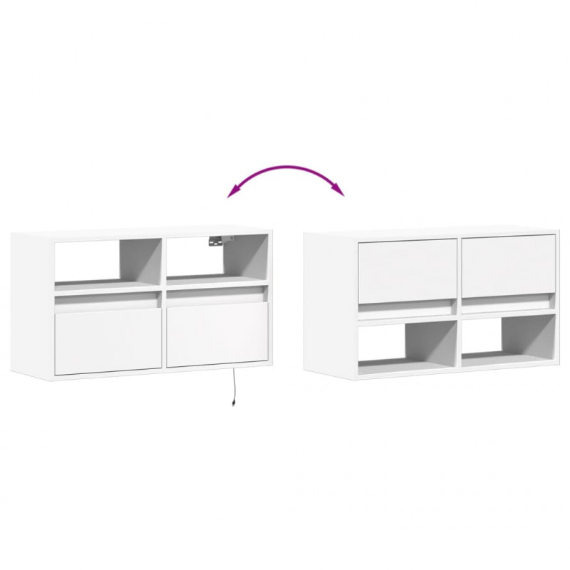Ścienna szafka TV z LED, biała, 80x31x45 cm