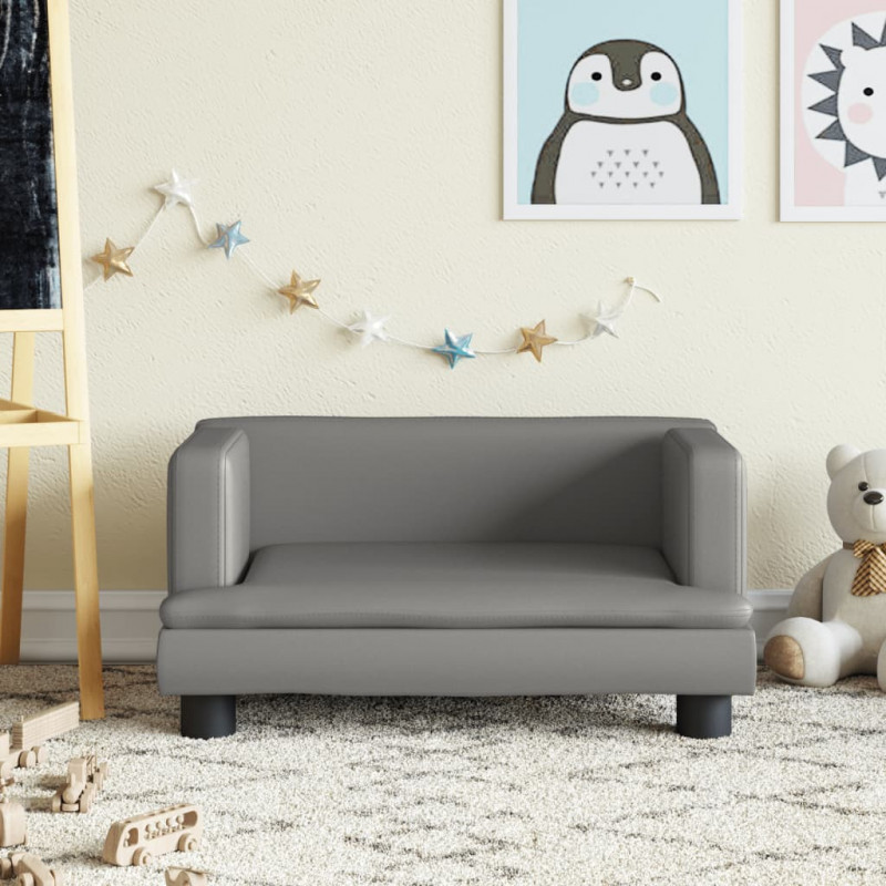 Sofa dla dzieci, szara, 60x40x30 cm, sztuczna skóra