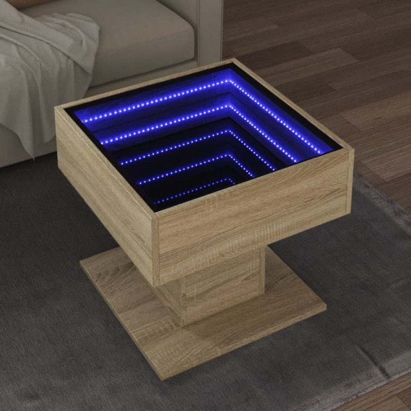 Stolik kawowy z LED, dąb sonoma, 50x50x45 cm