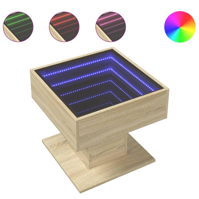 Stolik kawowy z LED, dąb sonoma, 50x50x45 cm