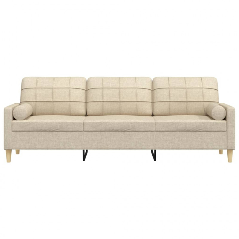 3-osobowa sofa z poduszkami, kremowa, 210 cm, obita tkaniną