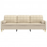 3-osobowa sofa z poduszkami, kremowa, 210 cm, obita tkaniną