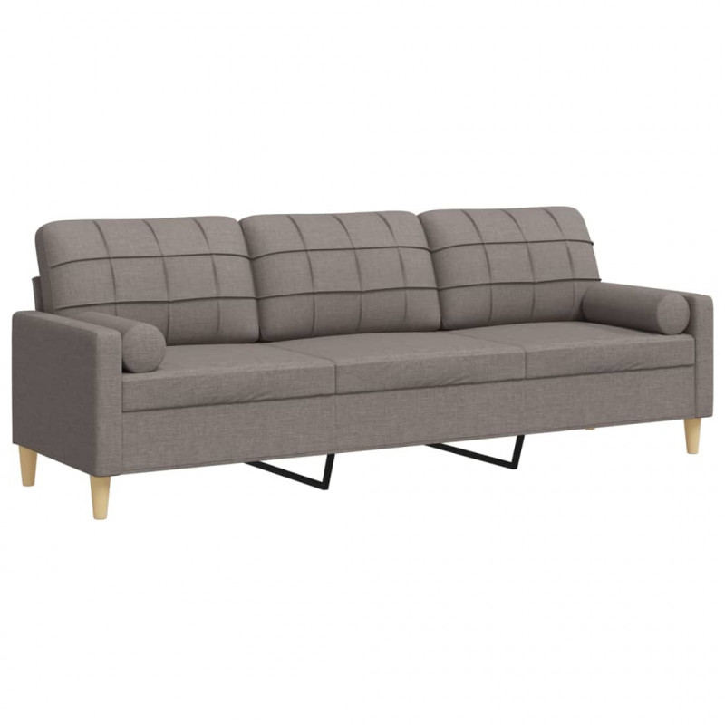 3-osobowa sofa z poduszkami, taupe, 210 cm, obita tkaniną