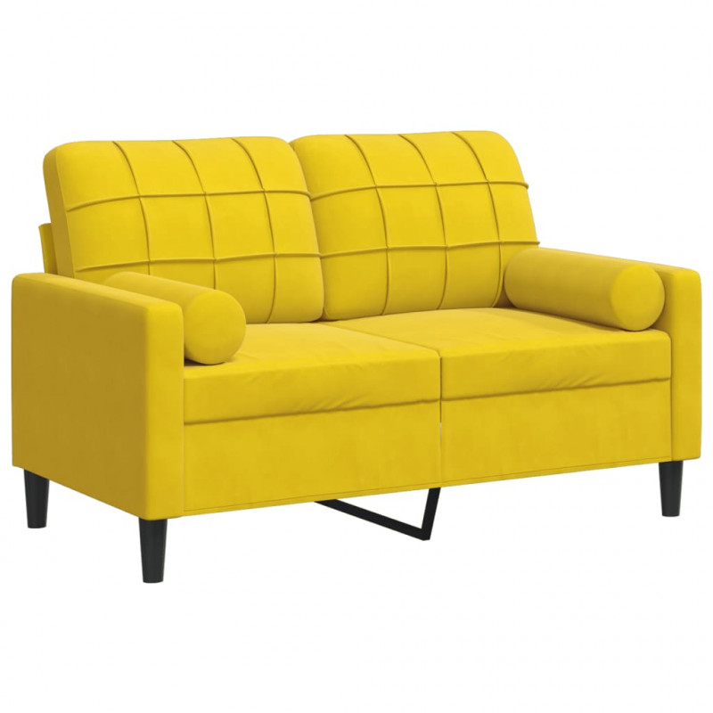 2-osobowa sofa z poduszkami, żółta, 120 cm, aksamit