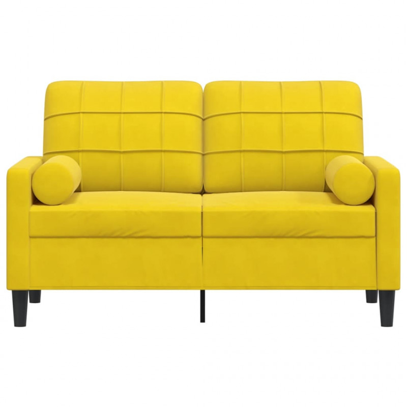 2-osobowa sofa z poduszkami, żółta, 120 cm, aksamit
