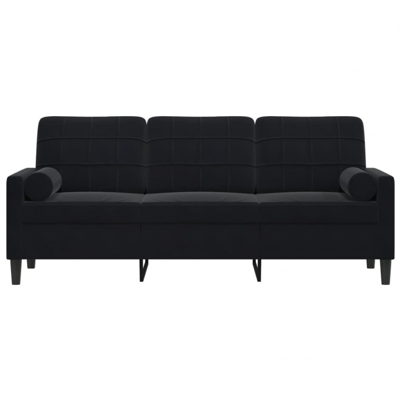 3-osobowa sofa z poduszkami, czarna, 180 cm, aksamit