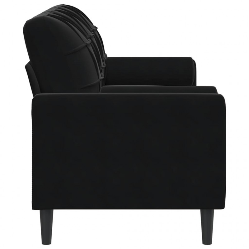 3-osobowa sofa z poduszkami, czarna, 180 cm, aksamit