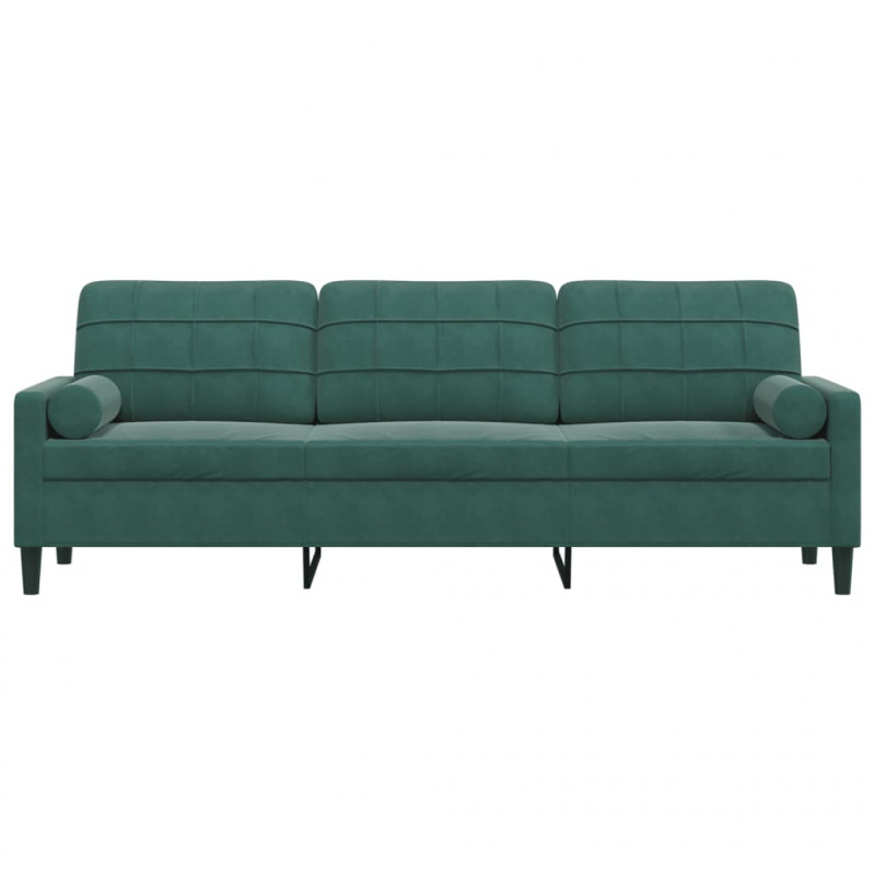 3-osobowa sofa z poduszkami, ciemnozielona, 210 cm, aksamit