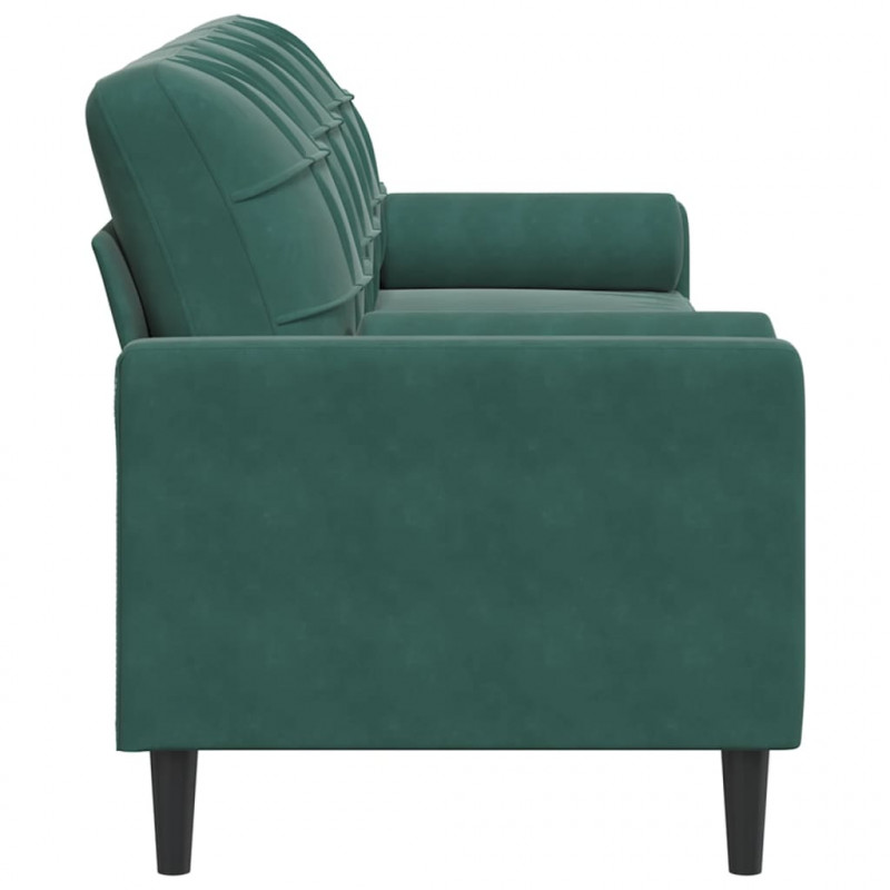 3-osobowa sofa z poduszkami, ciemnozielona, 210 cm, aksamit