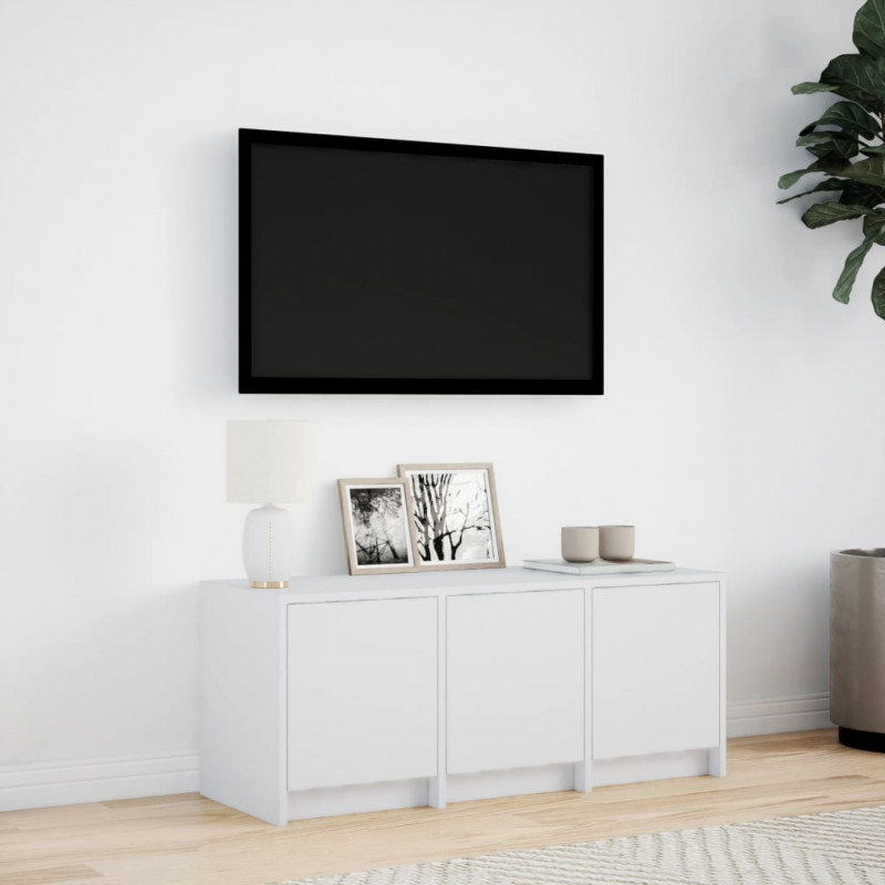 Szafka TV z LED, biała, 97x34x40 cm, materiał drewnopochodny