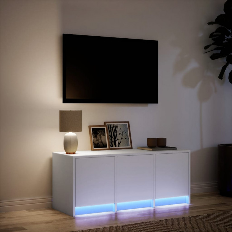 Szafka TV z LED, biała, 97x34x40 cm, materiał drewnopochodny