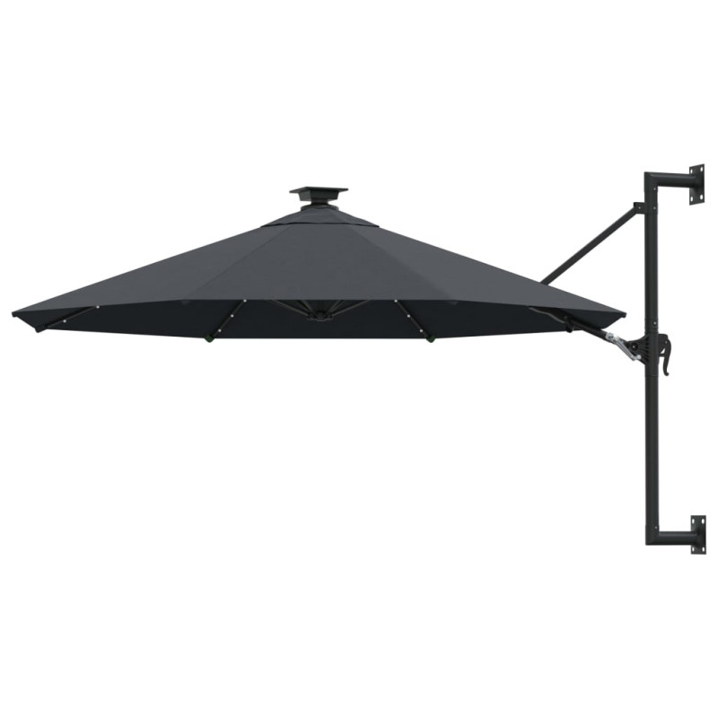 Parasol ogrodowy z LED, ścienny, 300 cm, antracytowy