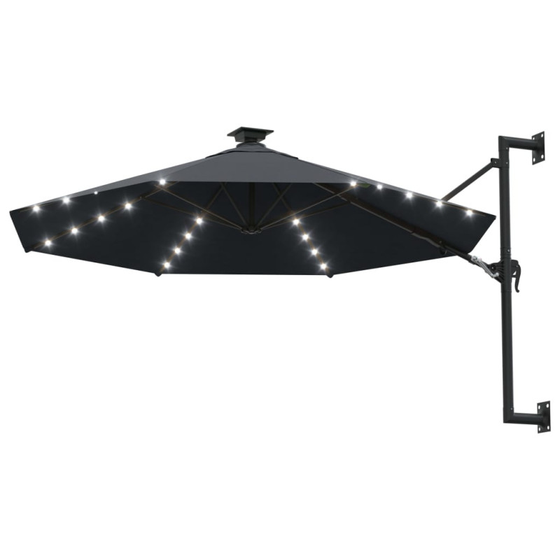 Parasol ogrodowy z LED, ścienny, 300 cm, antracytowy