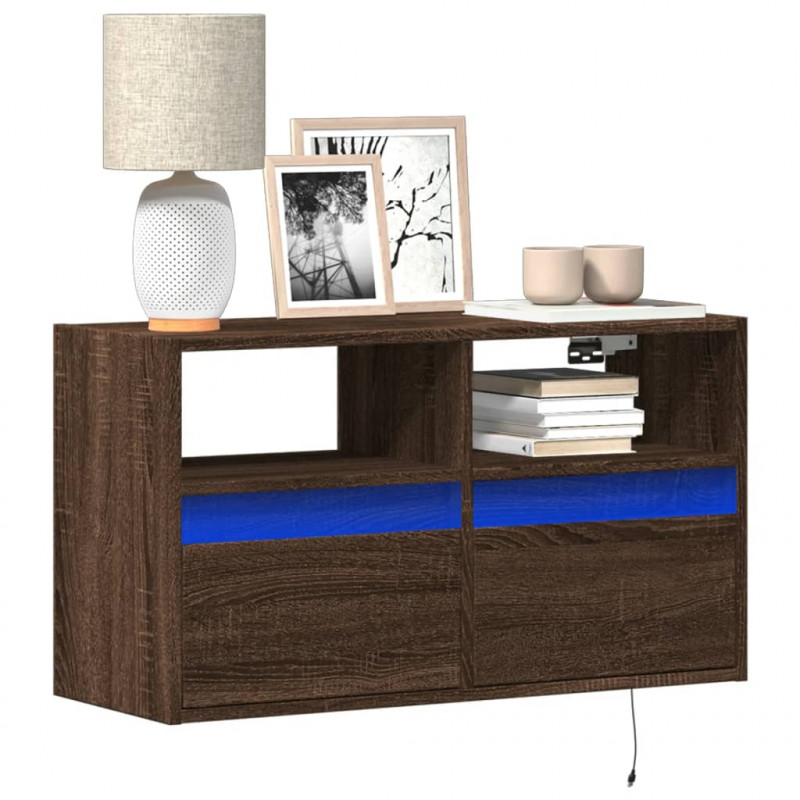 Ścienna szafka TV z LED, brązowy dąb, 80x31x45 cm