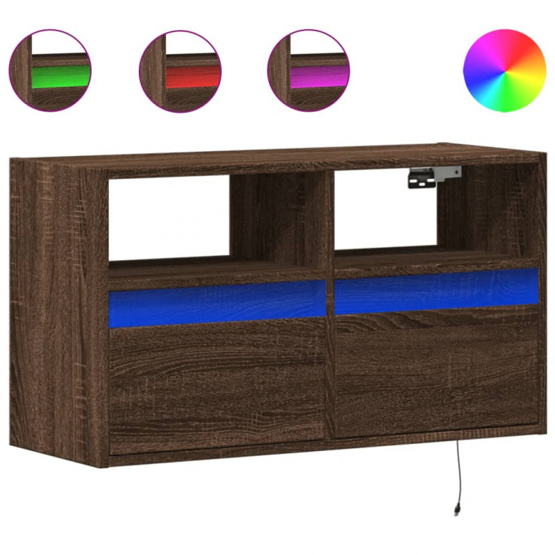 Ścienna szafka TV z LED, brązowy dąb, 80x31x45 cm