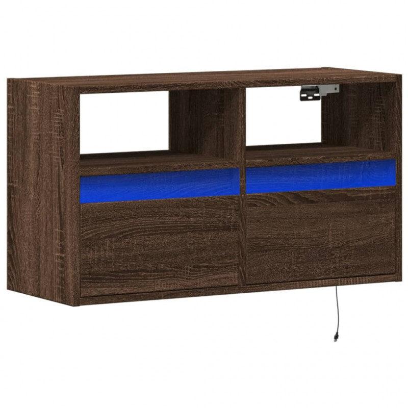 Ścienna szafka TV z LED, brązowy dąb, 80x31x45 cm