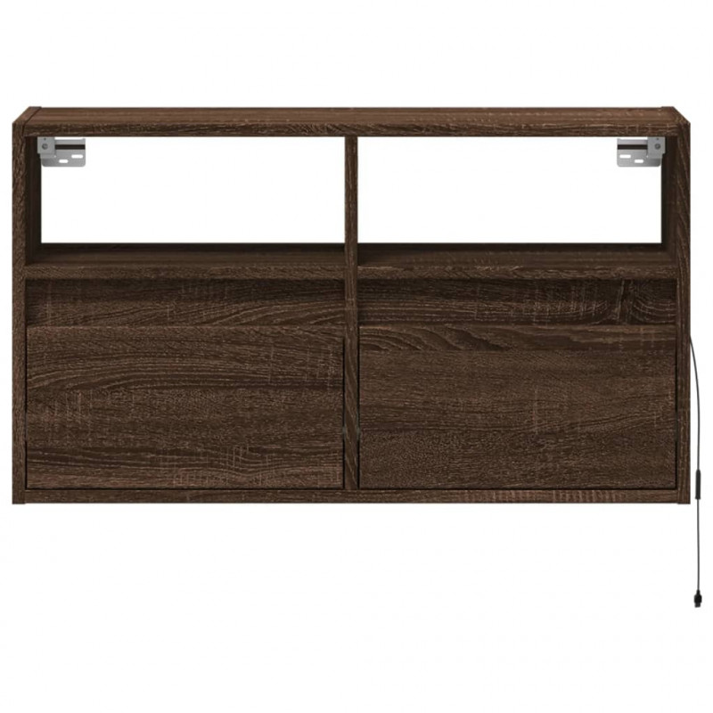 Ścienna szafka TV z LED, brązowy dąb, 80x31x45 cm
