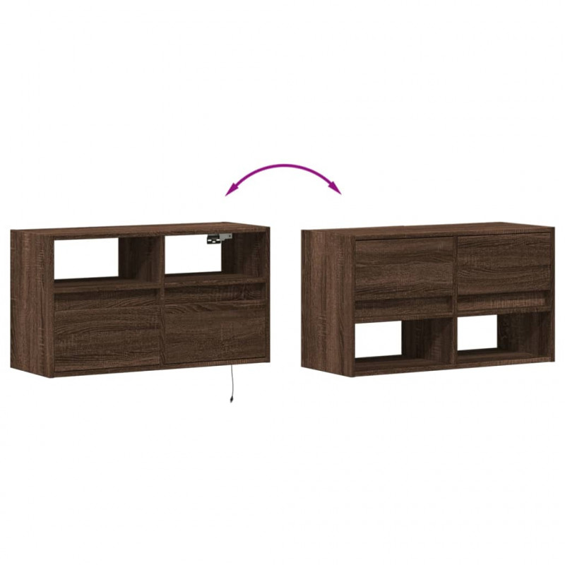 Ścienna szafka TV z LED, brązowy dąb, 80x31x45 cm