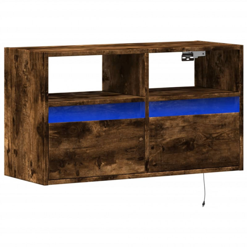 Ścienna szafka TV z LED, przydymiony dąb, 80x31x45 cm