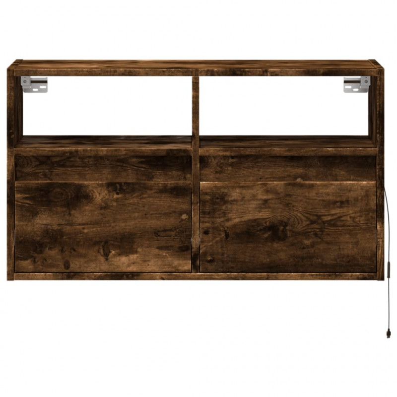 Ścienna szafka TV z LED, przydymiony dąb, 80x31x45 cm
