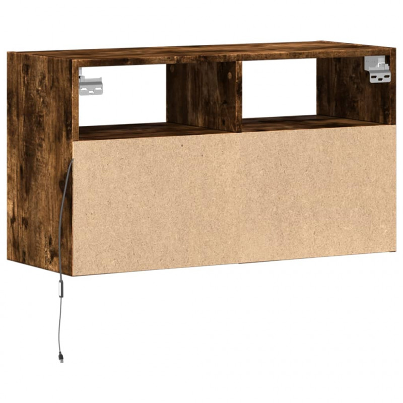 Ścienna szafka TV z LED, przydymiony dąb, 80x31x45 cm