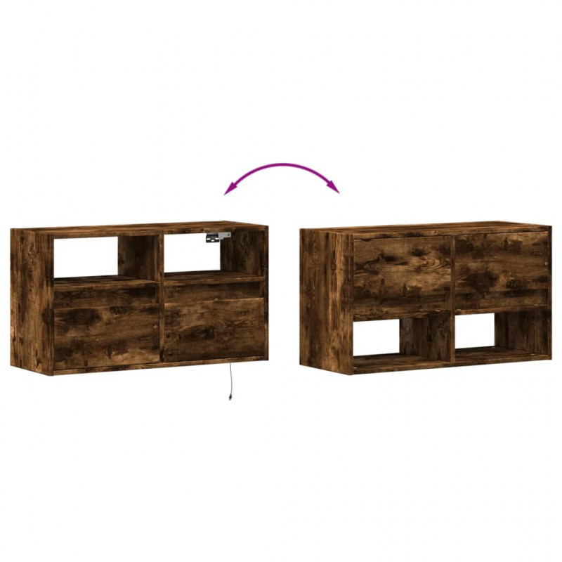 Ścienna szafka TV z LED, przydymiony dąb, 80x31x45 cm