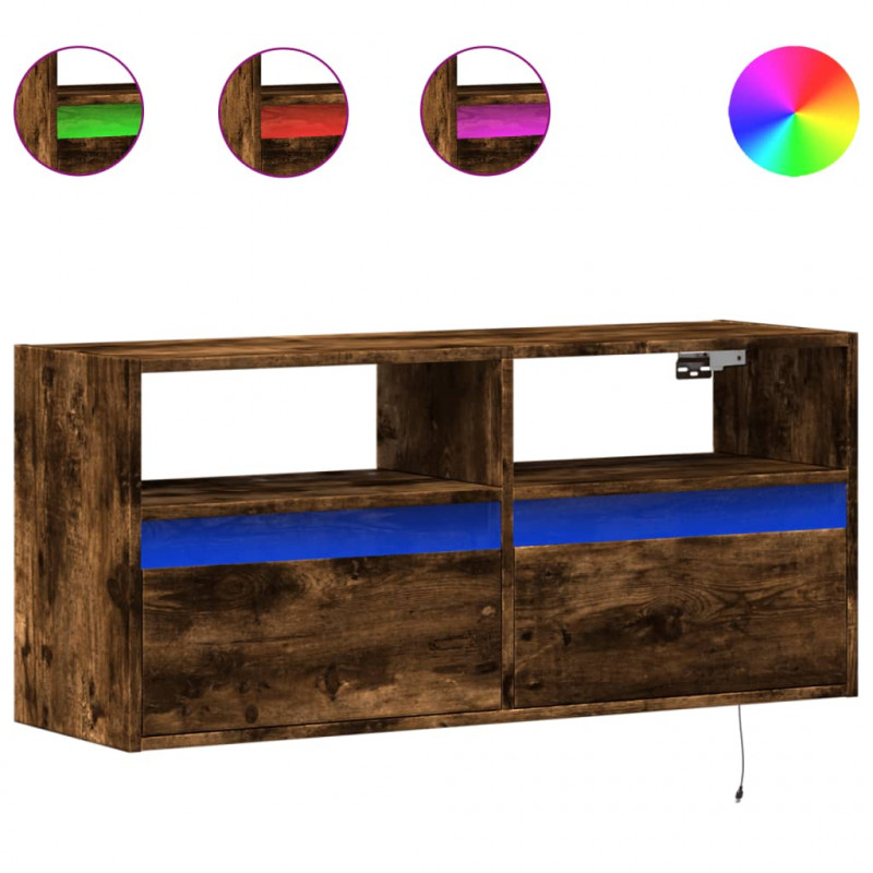 Ścienna szafka TV z LED, przydymiony dąb, 100x31x45 cm