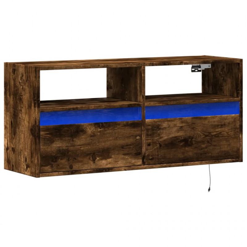 Ścienna szafka TV z LED, przydymiony dąb, 100x31x45 cm