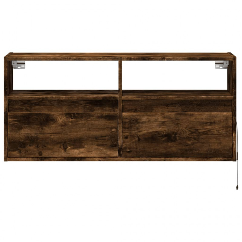 Ścienna szafka TV z LED, przydymiony dąb, 100x31x45 cm