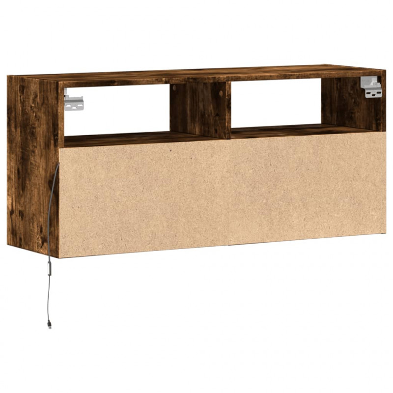 Ścienna szafka TV z LED, przydymiony dąb, 100x31x45 cm