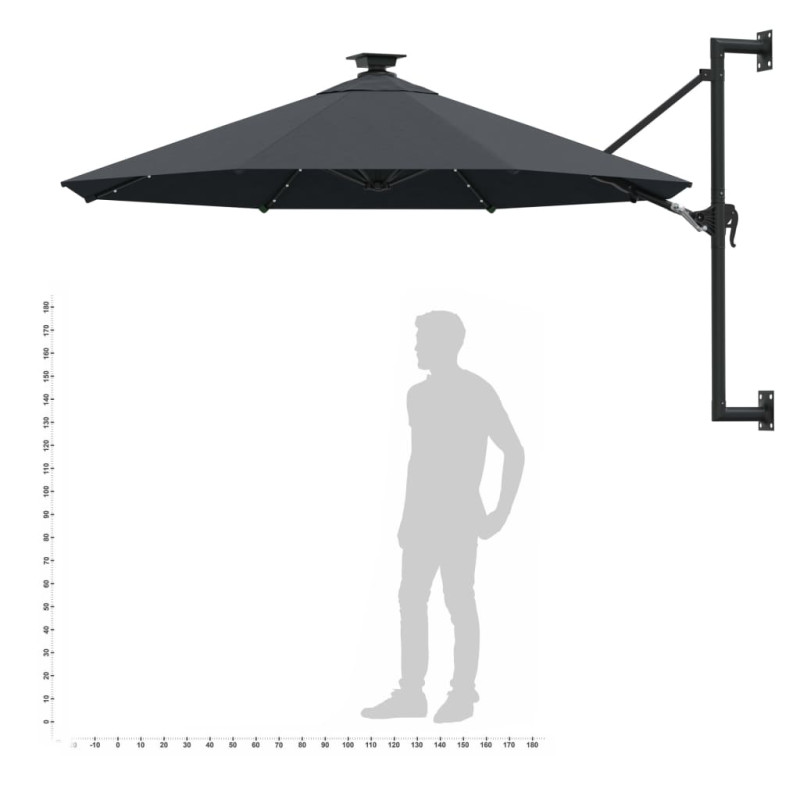 Parasol ogrodowy z LED, ścienny, 300 cm, antracytowy
