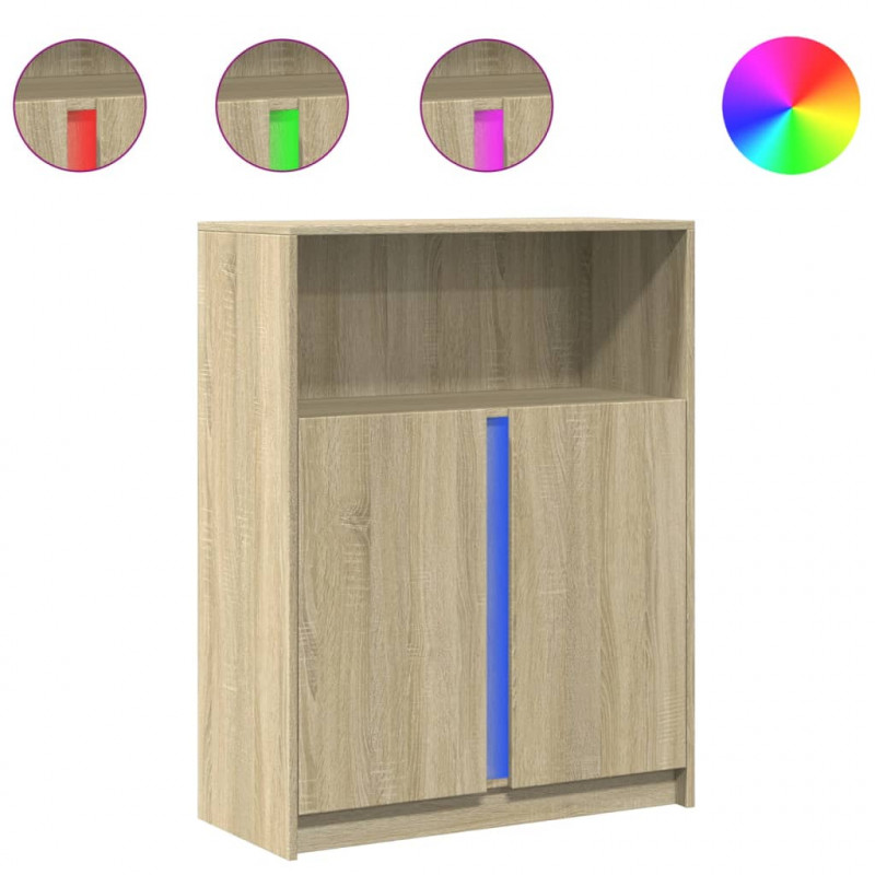 Szafka z LED, dąb sonoma, 77x34x100 cm, materiał drewnopochodny
