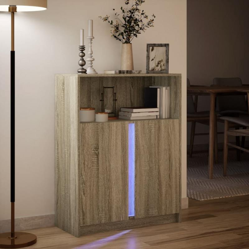 Szafka z LED, dąb sonoma, 77x34x100 cm, materiał drewnopochodny