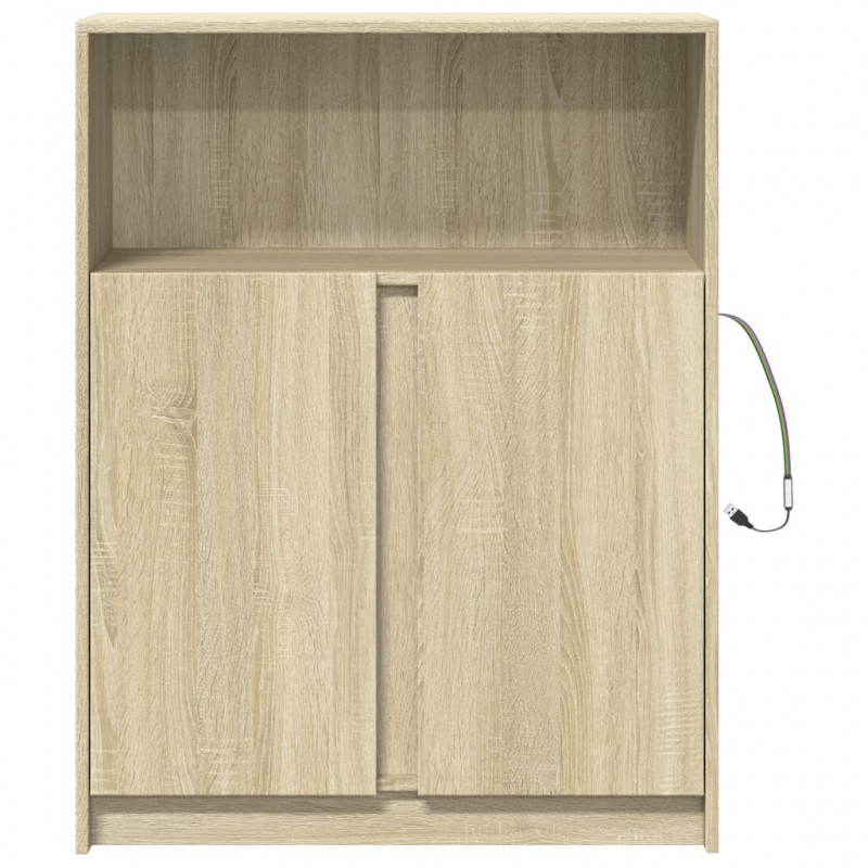 Szafka z LED, dąb sonoma, 77x34x100 cm, materiał drewnopochodny