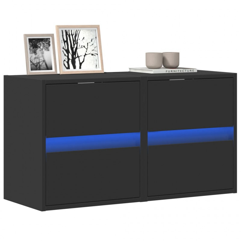 Ścienne szafki TV z LED, 2 szt., czarne, 41x31x45 cm