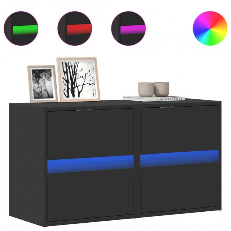Ścienne szafki TV z LED, 2 szt., czarne, 41x31x45 cm