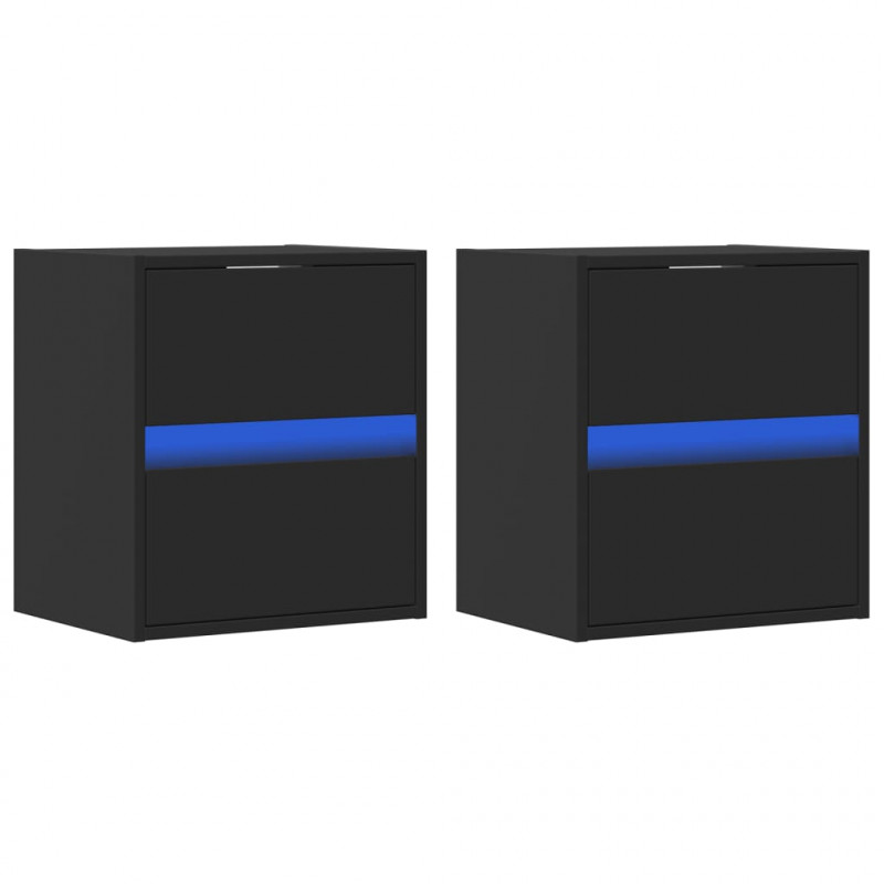 Ścienne szafki TV z LED, 2 szt., czarne, 41x31x45 cm