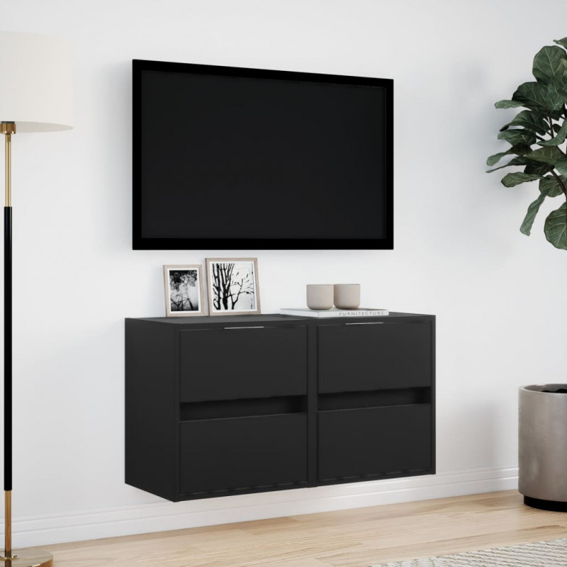 Ścienne szafki TV z LED, 2 szt., czarne, 41x31x45 cm