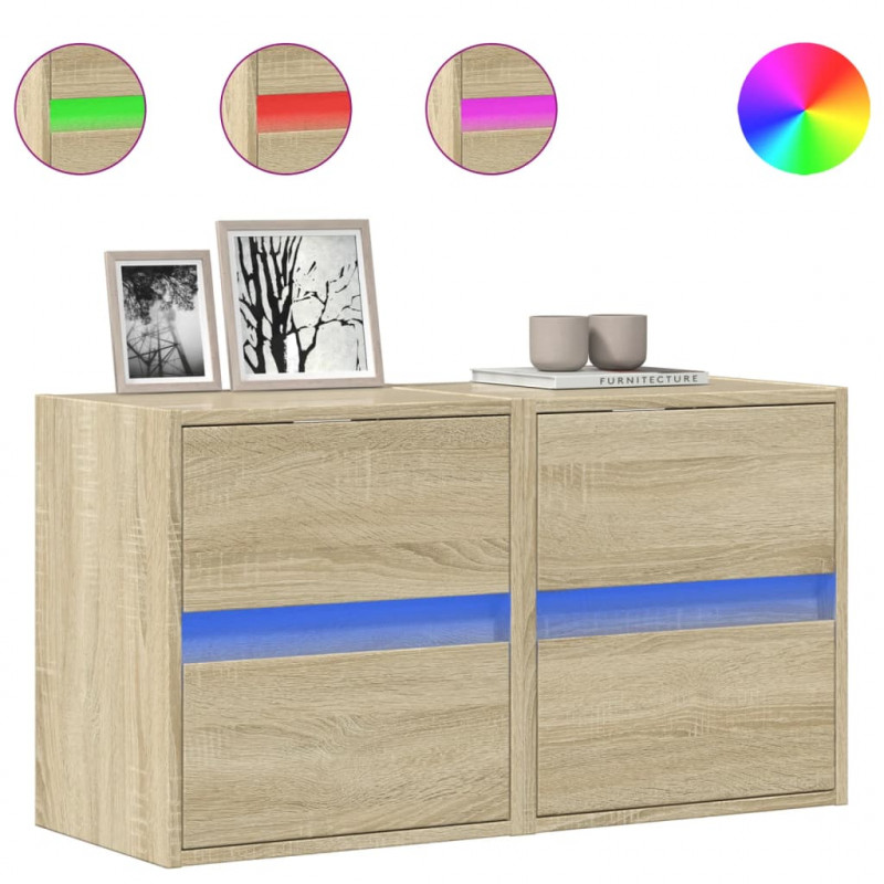 Ścienne szafki TV z LED, 2 szt., dąb sonoma, 41x31x45 cm
