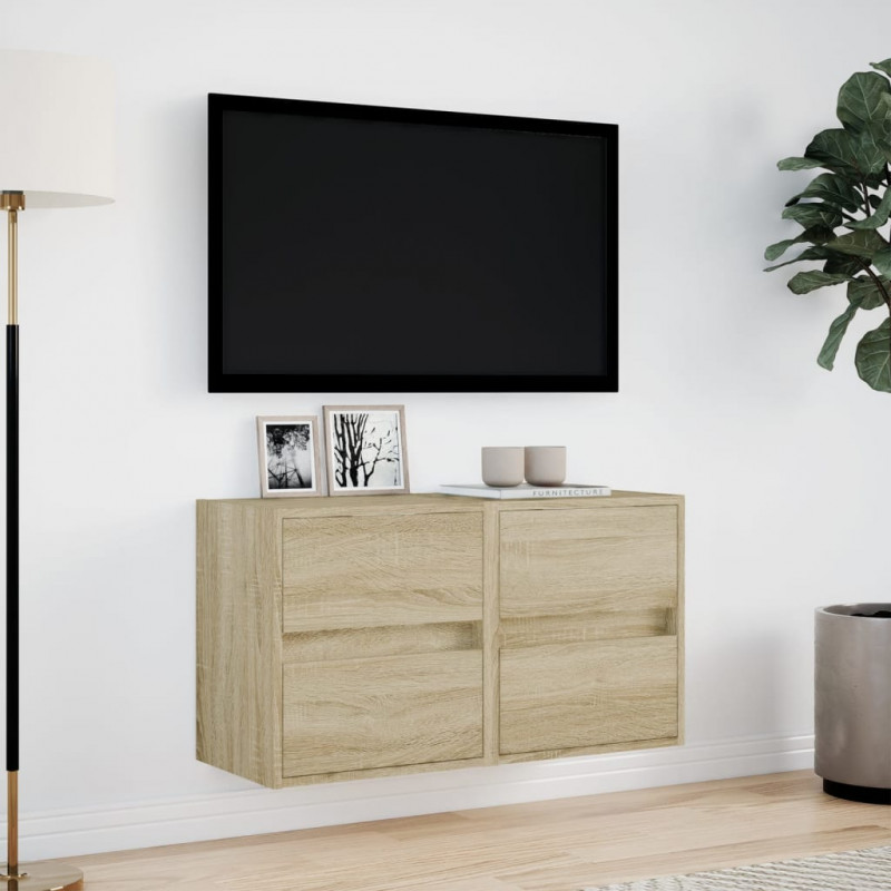 Ścienne szafki TV z LED, 2 szt., dąb sonoma, 41x31x45 cm
