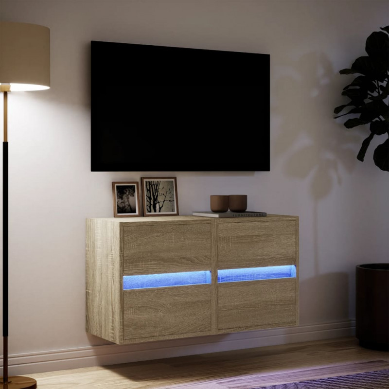 Ścienne szafki TV z LED, 2 szt., dąb sonoma, 41x31x45 cm