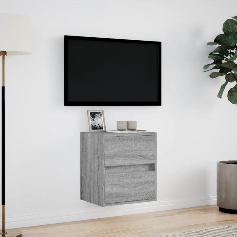 Ścienna szafka TV z LED, szary dąb sonoma, 41x31x45 cm