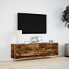 Ścienna szafka TV z LED, przydymiony dąb, 140x31x38 cm