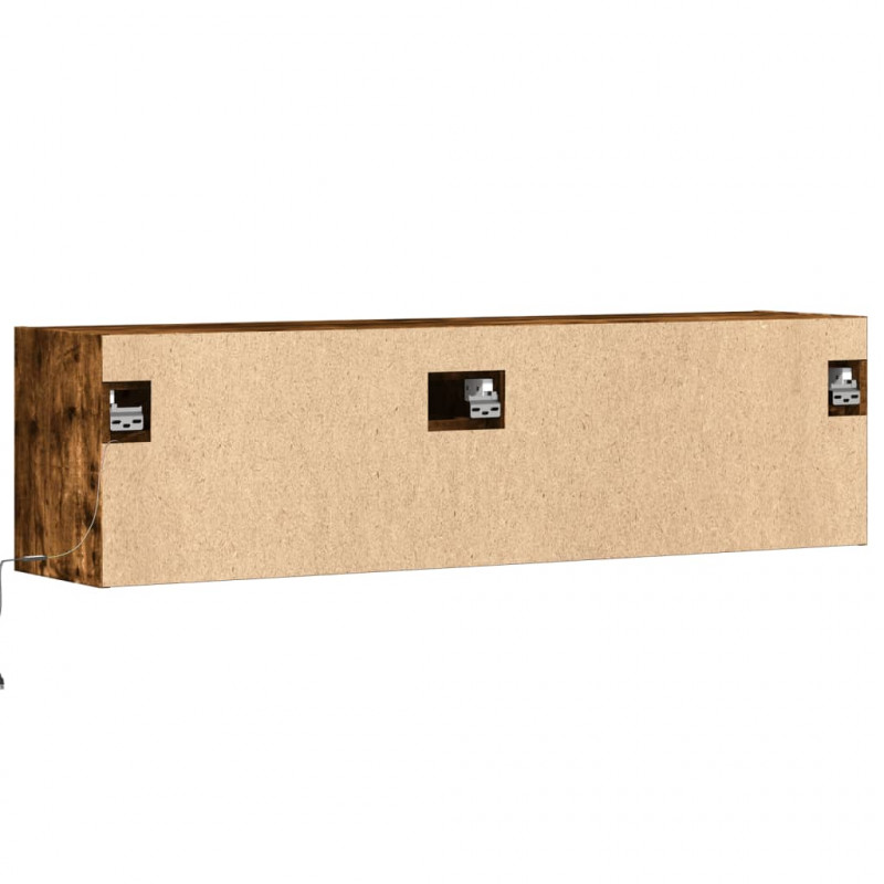 Ścienna szafka TV z LED, przydymiony dąb, 140x31x38 cm