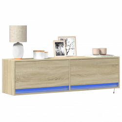 Ścienna szafka TV z LED, dąb sonoma, 140x31x38 cm